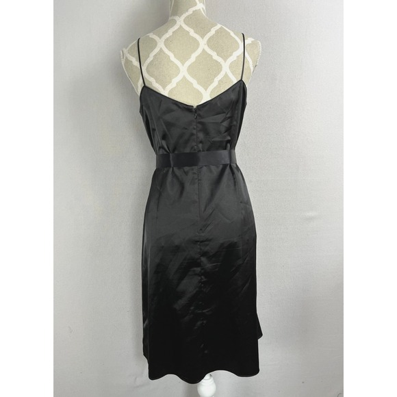 Teri Jon by Rickie‎ Freeman Slip Dress Womens 12 Black Belted Satin Midi Gown - Picture 2 of 10